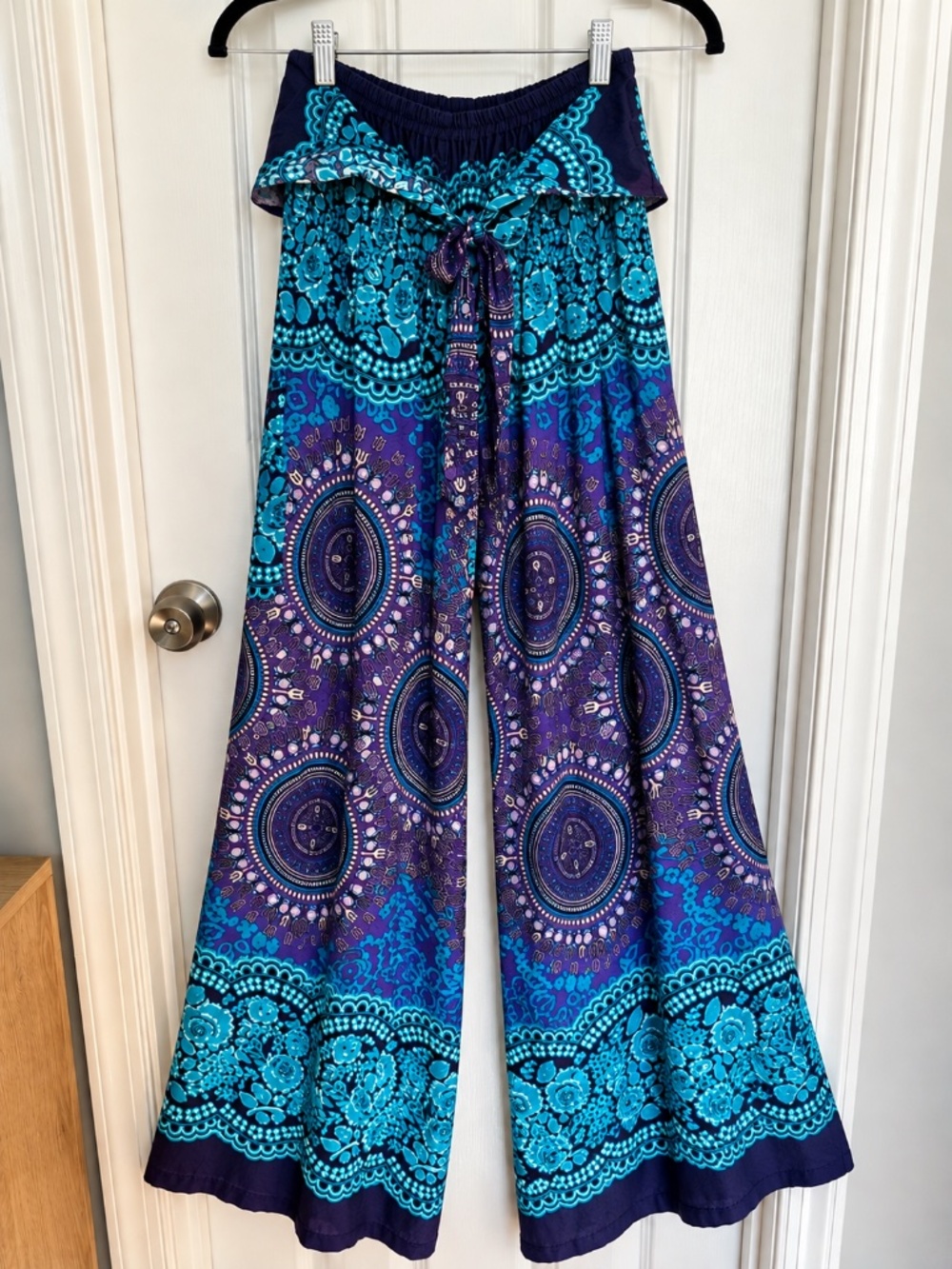 Boho Wide-Leg Palazzo Pants – Purple & Turquoise Paisley – Never Worn